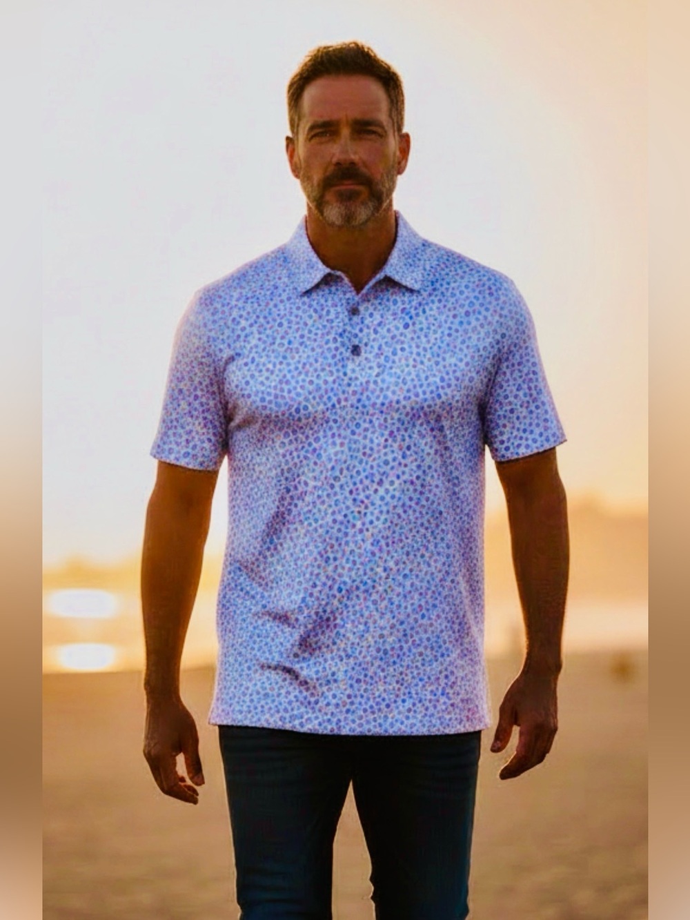 Members Mark Patterned Performance Polo Shirt - Lilac/White